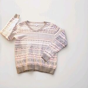 Croft & Barrow Sweater Womens Large Multicolor Fair Isle V Neck Knit Pullover